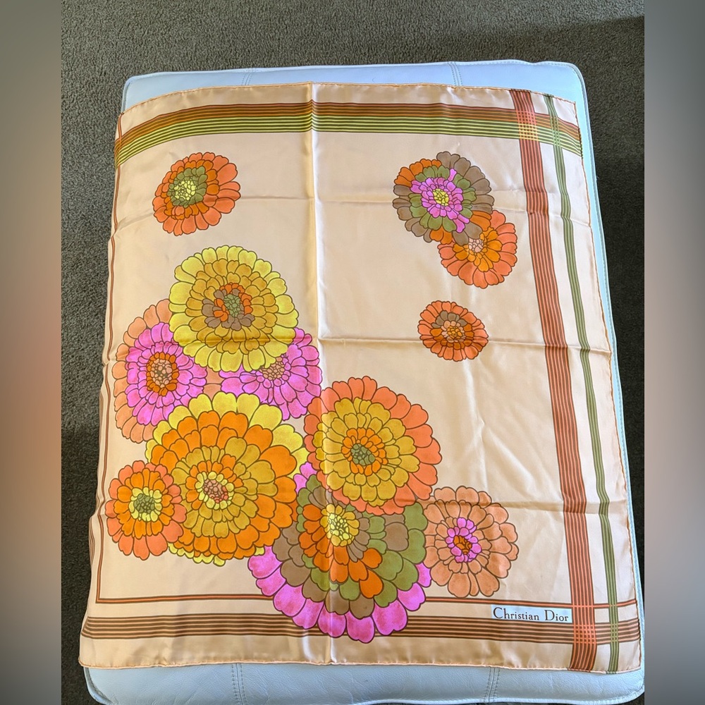 Dior Floral Silk Scarf - Orange, Pink, Cream